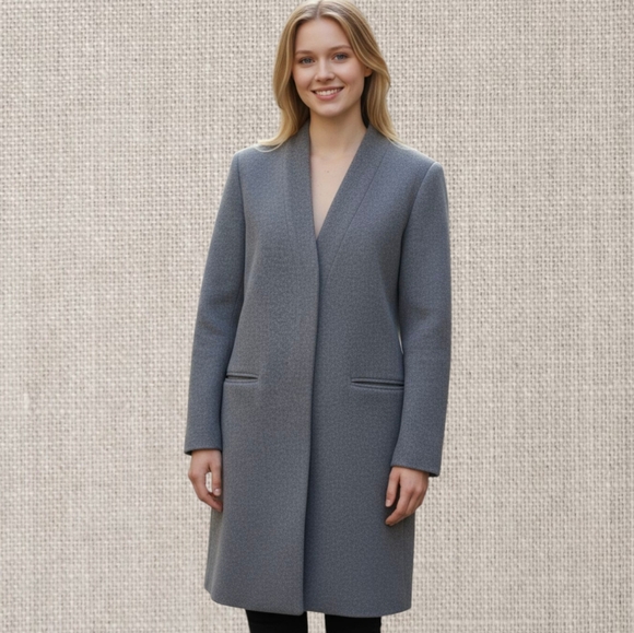 Ann Taylor Wool/ Angora Tailored Old Money Luxurious Gray Long Blazer Coat Sz 6 - Picture 1 of 11